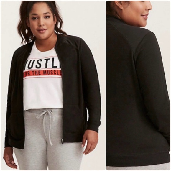 Torrid Womens Mesh Panel Jacket size 0 (Large) Black Zip Up Lightweight - Picture 1 of 9